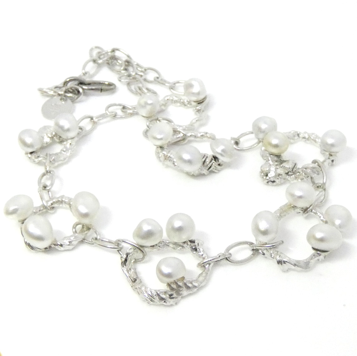 Handmade Chain and White South Sea Keishi Pearls Necklace